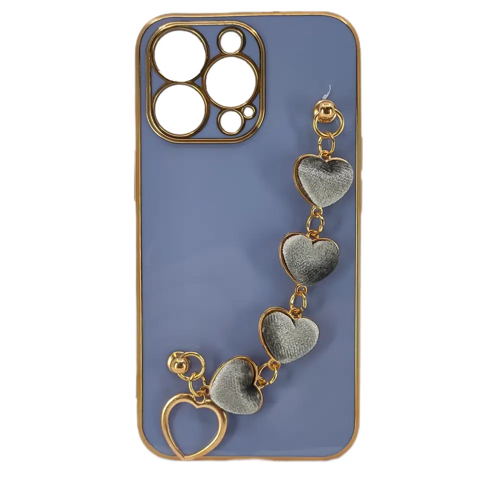 Nettech Apple iPhone 13 Pro Uyumlu Lüx Kalp Zincir Arka Koruma Kılıf (Lila) NT-94818