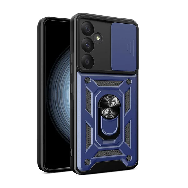 Galaxy A55 Kılıf Magnetik Standlı Kamera Korumalı Zore Sürgülü Vega Kapak - Mavi - 1