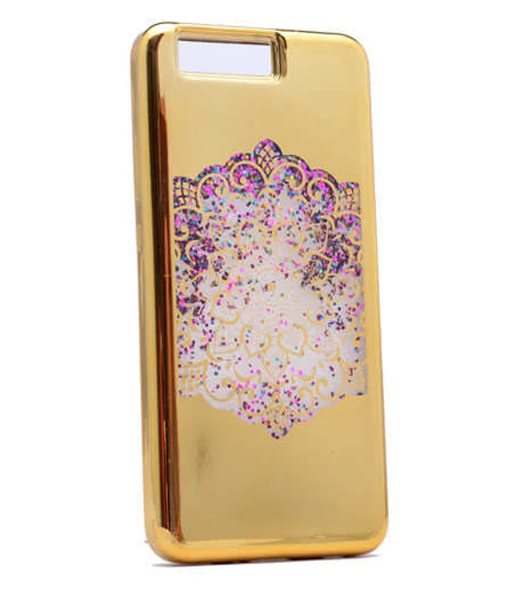 Huawei P10 Plus Kılıf Zore Lazer Çiçekli Sıvılı Silikon - Gold - 1