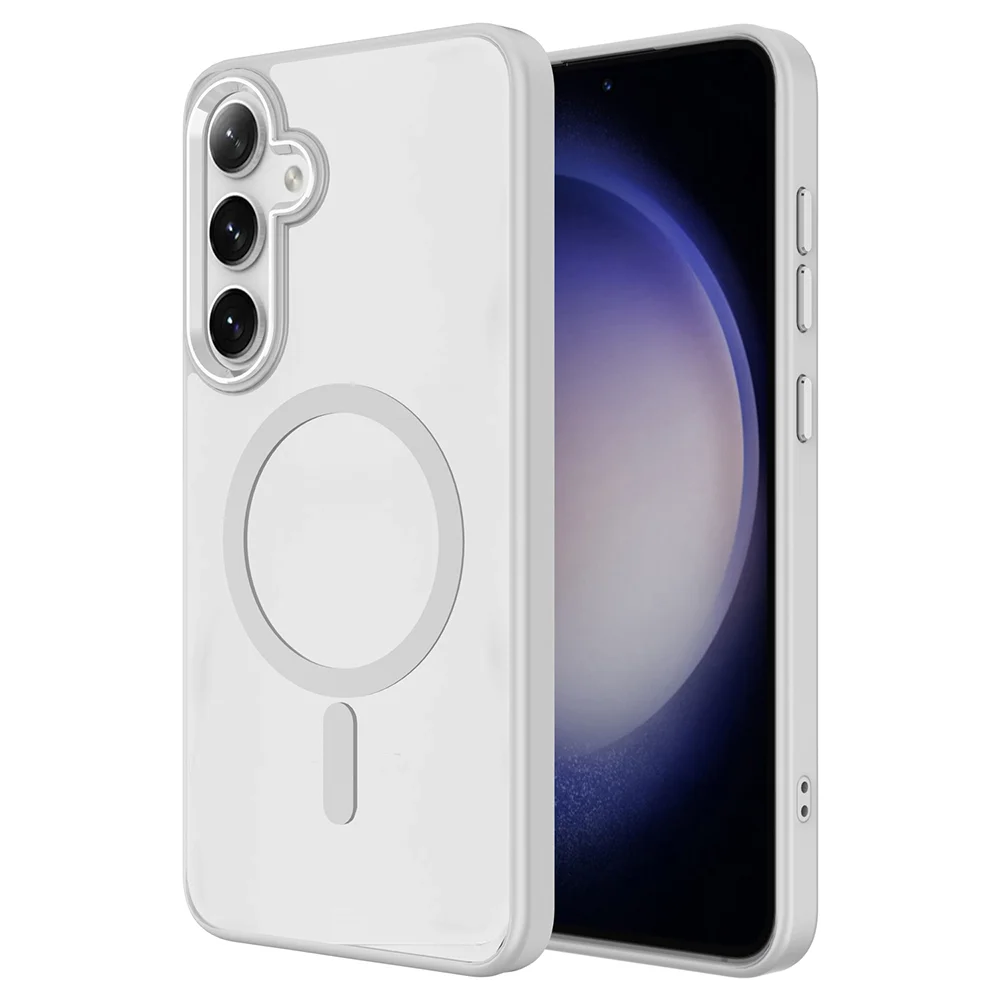 Galaxy S25 Kılıf Magsafe Şarj Özellikli Zore Krom Magsafe Silikon Kapak - Gri