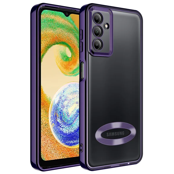 Galaxy A04S Kılıf Kamera Korumalı Logo Gösteren Zore Omega Kapak - Derin Mor - 1