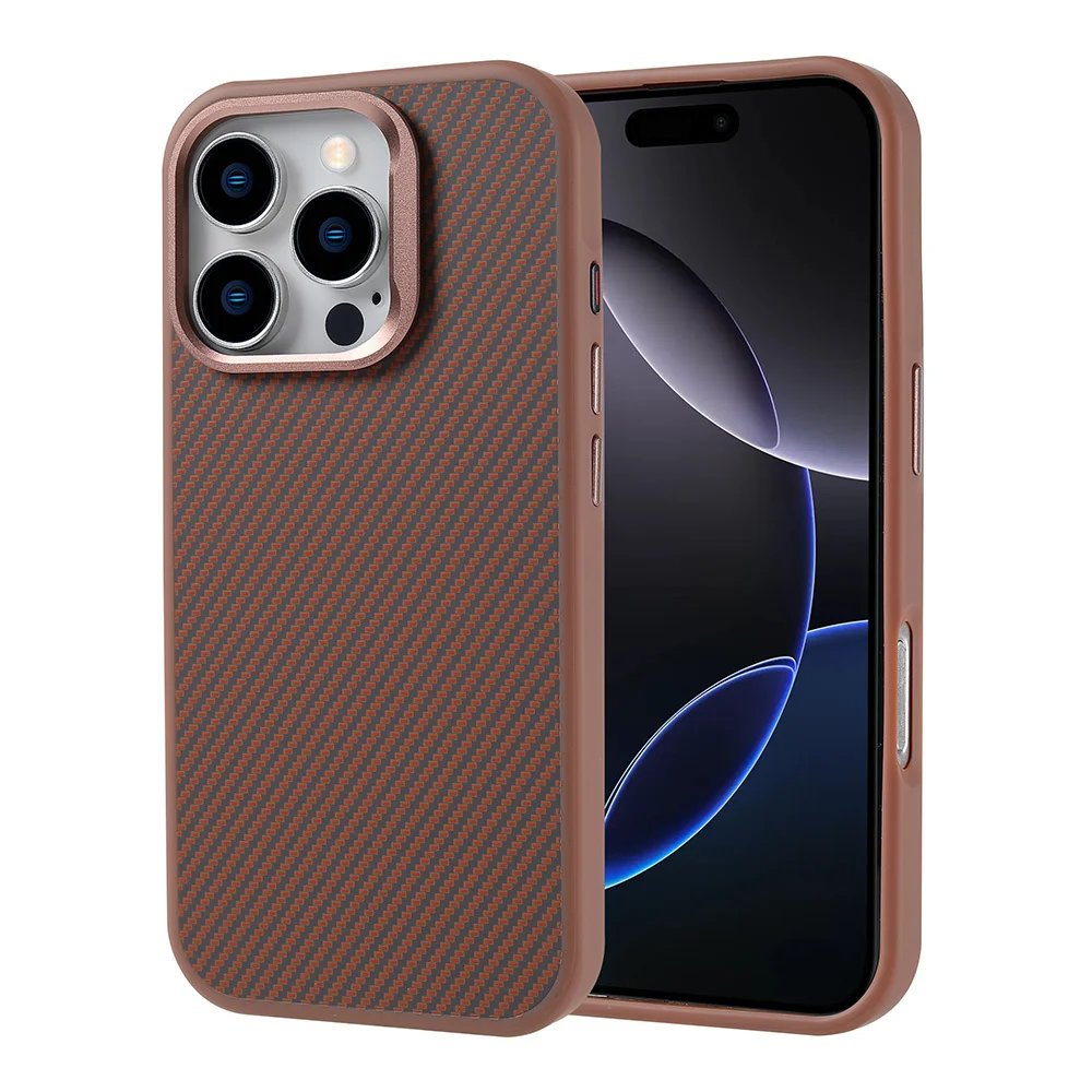 Apple iPhone 16 Pro Max Kılıf Magsafe Şarj Özellikli Karbon Fiber Görünümlü Zore Troy Kapak - Desert Titanyum