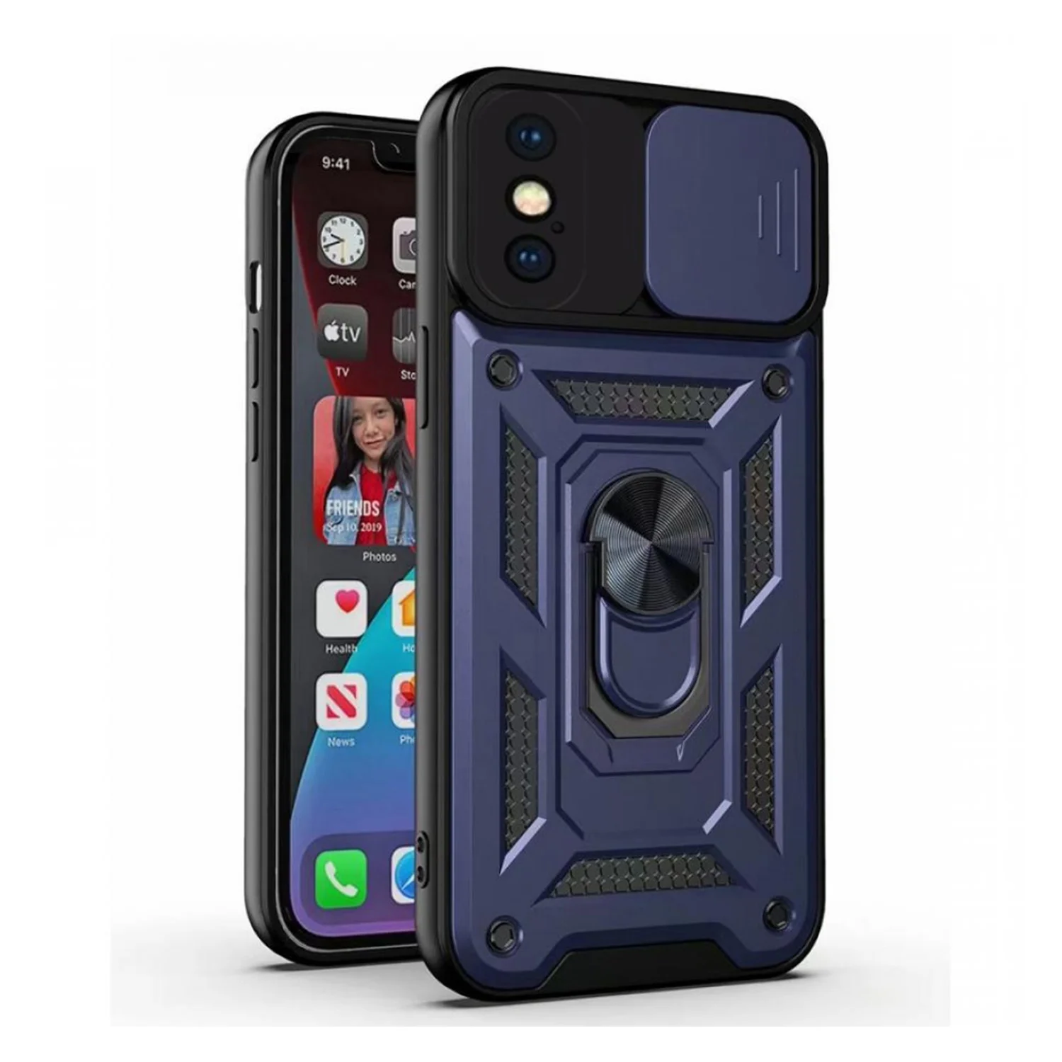 Nettech Apple iPhone XS Max Uyumlu Kızaklı Panzer Seri Arka Koruma Kılıf (Lacivert) NT-86170