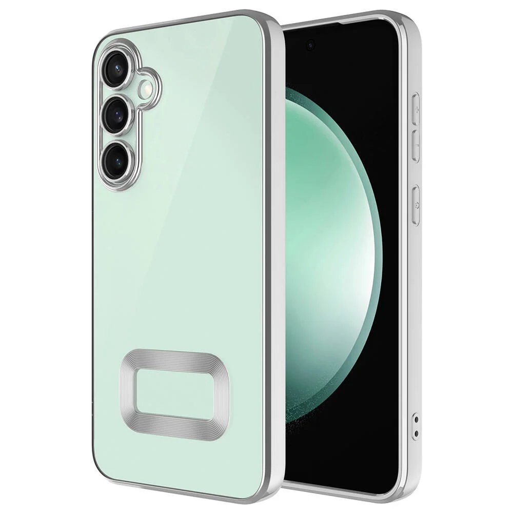 Galaxy S24 Plus Kılıf Kamera Korumalı Logo Gösteren Zore Omega Kapak - Gümüş