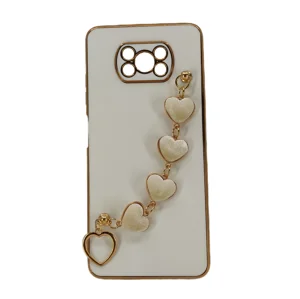 Nettech Xiaomi Poco X3 NFC Uyumlu Lüx Kalp Zincir Arka Koruma Kılıf (Beyaz) NT-94832