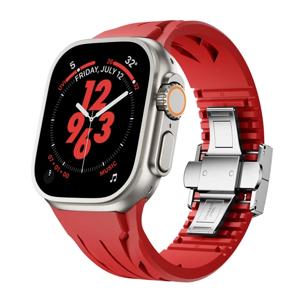 Apple Watch 42mm KRD-127 Metal Tokalı Silikon Kordon - Kırmızı - 4