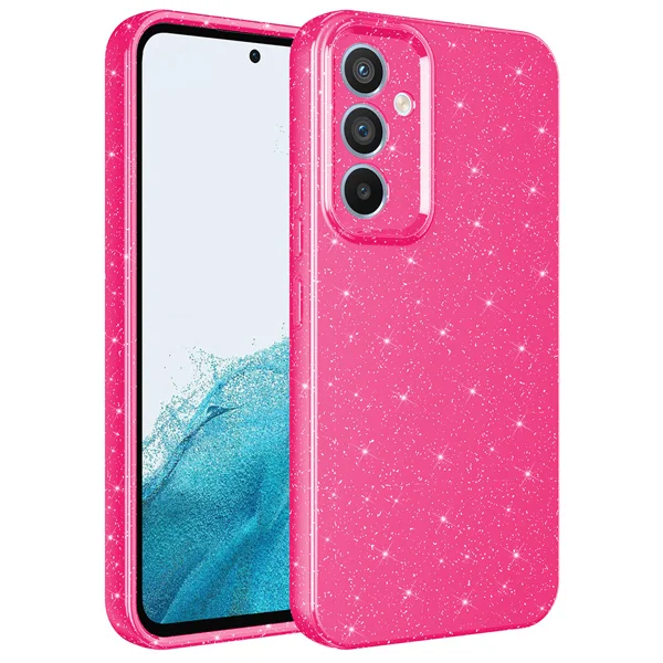 Galaxy A34 Kılıf Kamera Korumalı Simli Lüks Zore Koton Kapak - Pembe Koyu - 1