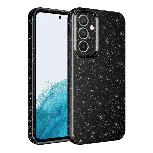 Galaxy A55 Kılıf Kamera Korumalı Simli Lüks Zore Koton Kapak - Siyah - 1
