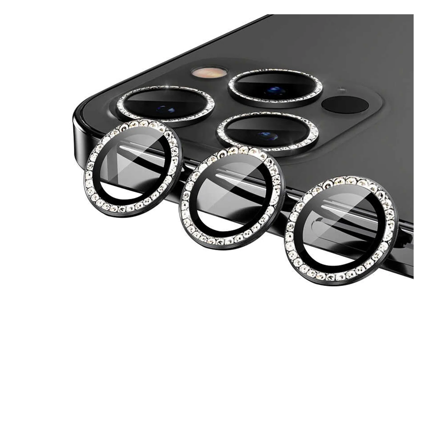 Nettech Apple iPhone 13 Pro Max Uyumlu Diamond Taşlı Model Kamera Cam Koruyucu (Siyah) NT-95763