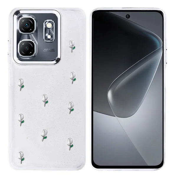 İnfinix Hot 50i Kılıf Airbag Tasarımlı Simli Şeffaf Zore Kutup Kapak - Lale - 2