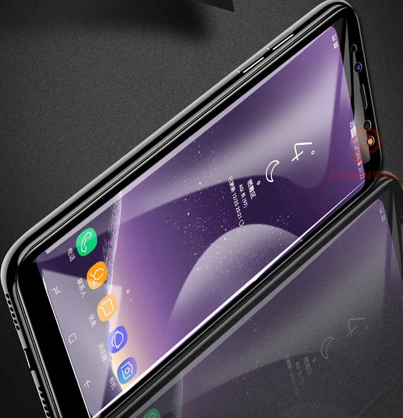 Galaxy A8 2018 Zore Kenarları Kırılmaya Dayanıklı Cam Ekran Koruyucu - Siyah