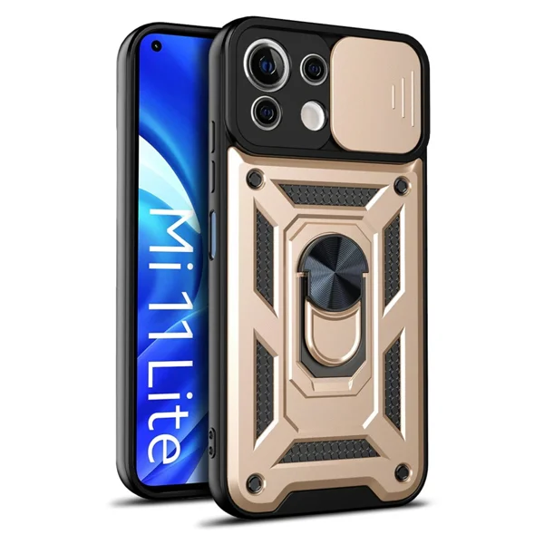Nettech Xiaomi Mi 11 Lite Uyumlu Kızaklı Panzer Seri Arka Koruma Kılıf (Gold) NT-86258 - 2