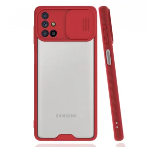Nettech Samsung Galaxy M51 Uyumlu Platin Kamera Kızaklı Arka Koruma Kılıf (Kırmızı) NT-86697