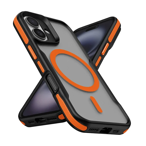 Apple iPhone 16 Plus Kılıf Magsafe Şarj Özellikli Renkli Kenar Airbag Şeritli Zore Lamer Kapak - Turuncu - 1
