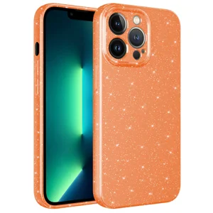 Apple iPhone 13 Pro Kılıf Kamera Korumalı Simli Lüks Zore Koton Kapak - Turuncu