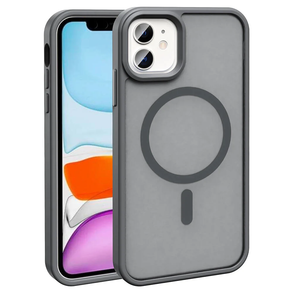 Apple iPhone 11 Kılıf Magsafe Şarj Özellikli Mat Arka Yüzey Zore Sio Kapak - Gri