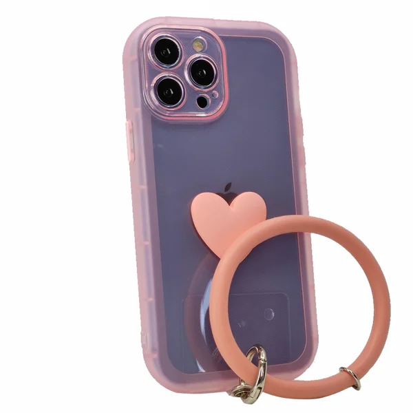 Nettech Apple iPhone 13 Pro Max Uyumlu Halka Bilekli Şeffaf Seri Arka Koruma Kılıf (Pembe) NT-97235 - 2