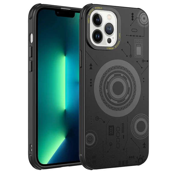 Apple iPhone 13 Pro Kılıf Zore Wireless Şarj Özellikli Desenli Hot Kapak - Siyah - 1