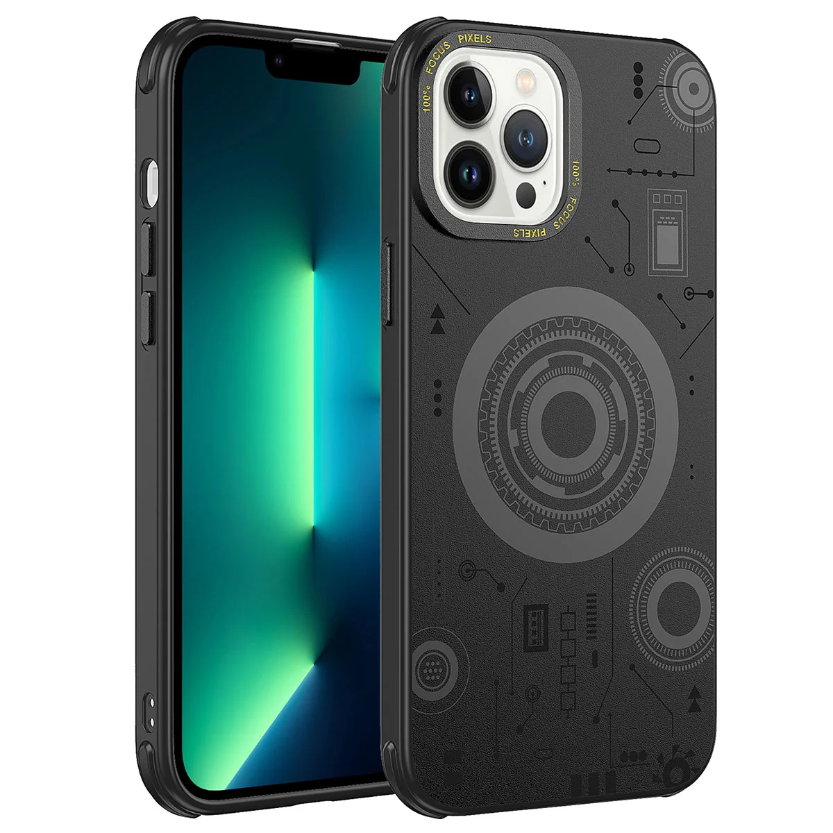 Apple iPhone 13 Pro Kılıf Zore Wireless Şarj Özellikli Desenli Hot Kapak - Siyah