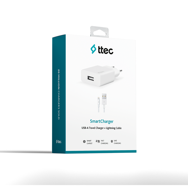 Ttec SmartCharger 2.1A Seyahat Şarj Aleti + Lightning Kablo 2SCS20LB - 1
