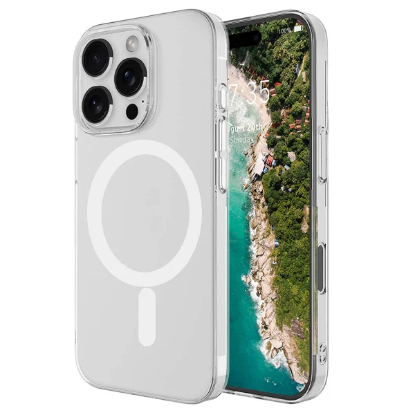 Apple iPhone 16 Pro Max Kılıf Zore Magsafe Şarj Özellikli Şeffaf Tek Kamera Çerçeveli Porto Kapak - Şeffaf - 1