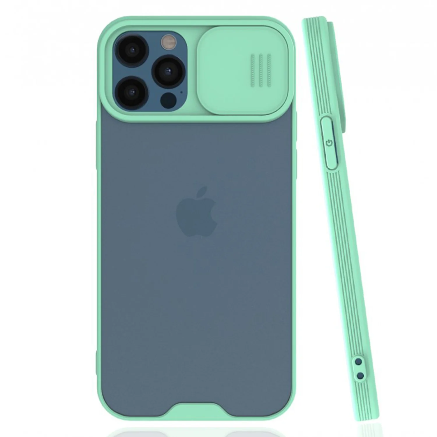 Nettech Apple iPhone 12 Pro Max Uyumlu Platin Kamera Kızaklı Arka Koruma Kılıf (Su Yeşili) NT-86659