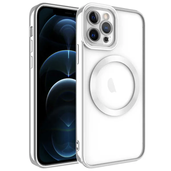 Apple iPhone 11 Pro Max Kılıf Magsafe Wireless Şarj Özellikli Zore Setro Silikon - Gümüş - 1