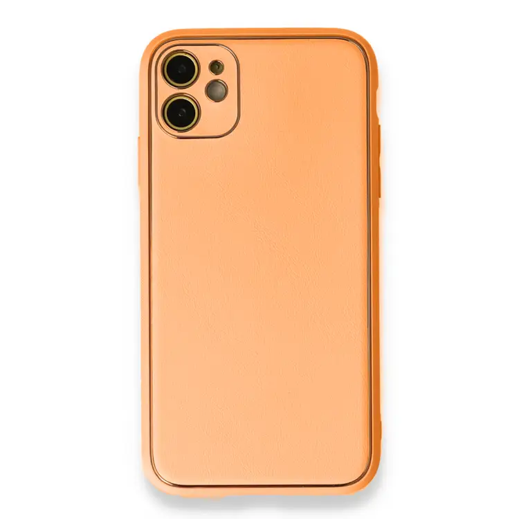 Nettech Apple iPhone 12 Uyumlu Coco Leather Seri Arka Koruma Kılıf (Turuncu) NT-87802