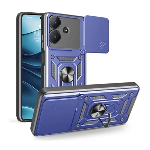 Realme Note 60 Kılıf Magnetik Standlı Kamera Korumalı Zore Sürgülü Vega Kapak - Mavi