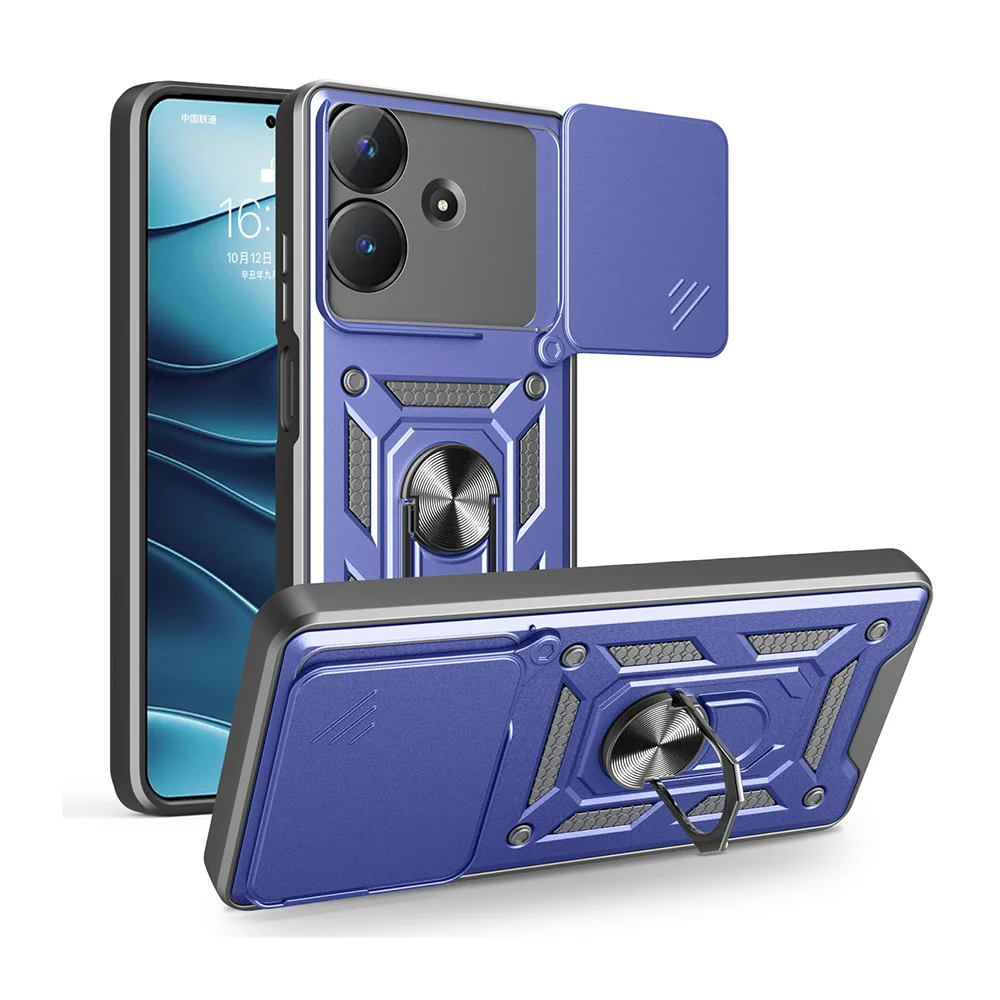 Realme Note 60 Kılıf Magnetik Standlı Kamera Korumalı Zore Sürgülü Vega Kapak - Mavi