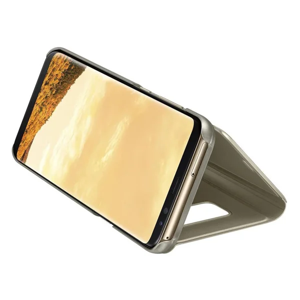 Nettech Samsung Galaxy A50S Uyumlu Clear View Aynalı Kapaklı Kılıf (Gold) NT-85545 - 2