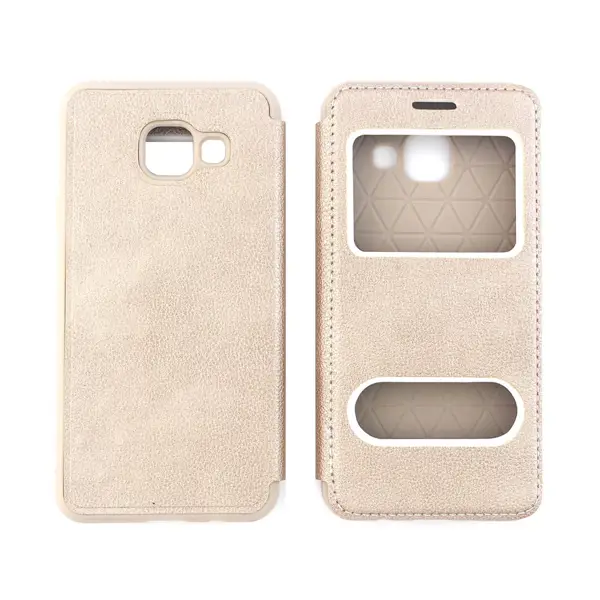 Nettech Samsung Galaxy A710 A7 2016 Uyumlu Pencereli Kapaklı Kılıf (Gold) VR-1106