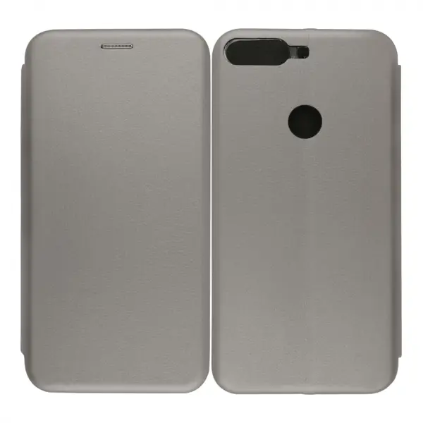 Nettech Huawei Y7 2018 Uyumlu Lüx Seri Kapaklı Kılıf (Gri) VR-18150