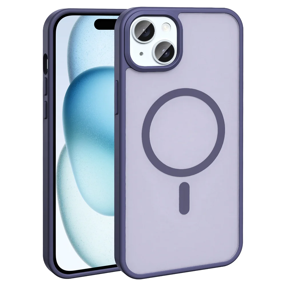 Apple iPhone 15 Kılıf Magsafe Şarj Özellikli Mat Arka Yüzey Zore Sio Kapak - Derin Mor