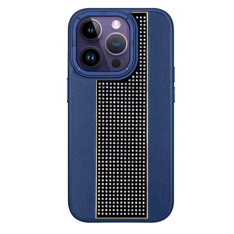 Nettech Apple iPhone 13 Pro Uyumlu Taşlı Deri Seri Arka Koruma Kılıf (Lacivert) NT-101472