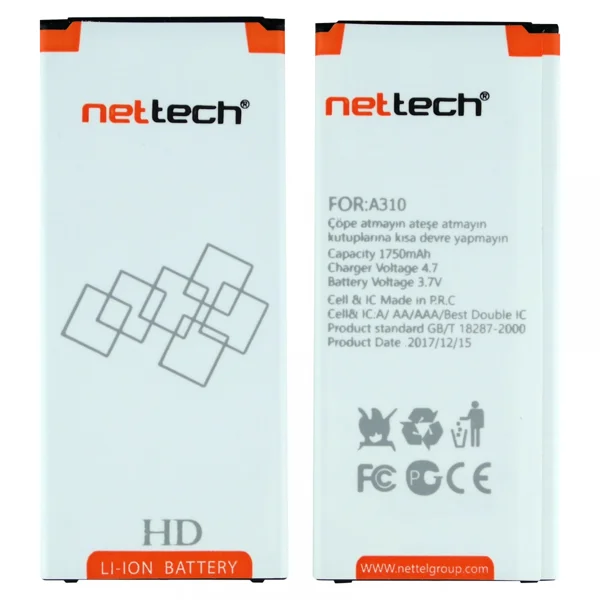 Teknonet Samsung Galaxy A310 A3 2016 Uyumlu Nettech 1700 MAh Batarya NT-14700 - 1