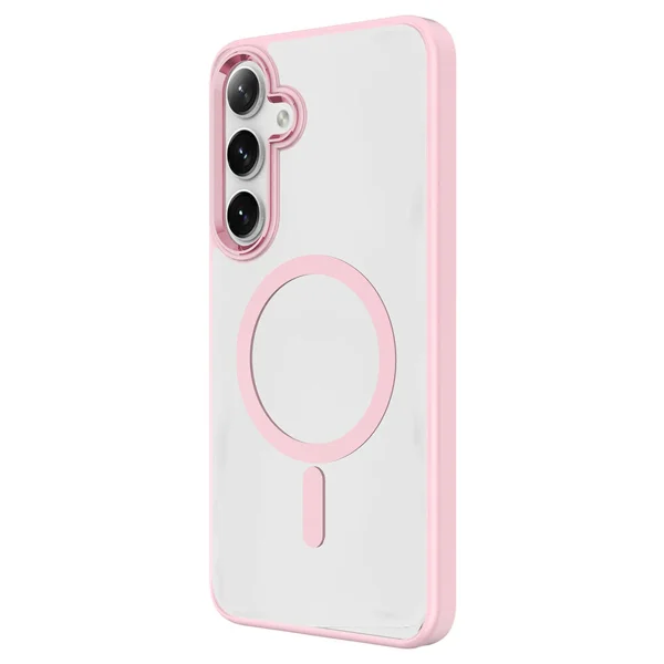 Galaxy S24 Kılıf Magsafe Şarj Özellikli Zore Krom Magsafe Silikon Kapak - Pembe - 1