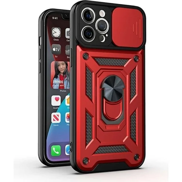 Nettech Apple iPhone 12 Pro Uyumlu Kızaklı Panzer Seri Arka Koruma Kılıf (Kırmızı) NT-85941 - 2