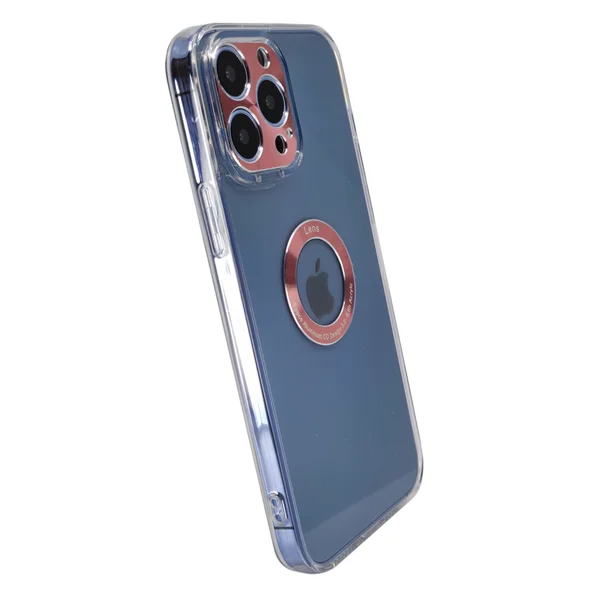 Nettech Apple iPhone 13 Pro Max Uyumlu Metal Halka Logo Delikli Arka Koruma Kılıf (Rose Gold) NT-95518 - 2