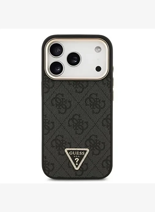 Apple iphone 17 pro Kamera Çerçeveli Taşlı Üçgen Logolu m-safe kılıf