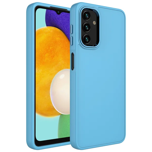 Galaxy A04 Kılıf Metal Çerçeve ve Buton Tasarımlı Silikon Zore Luna Kapak - Sierra Mavi - 1