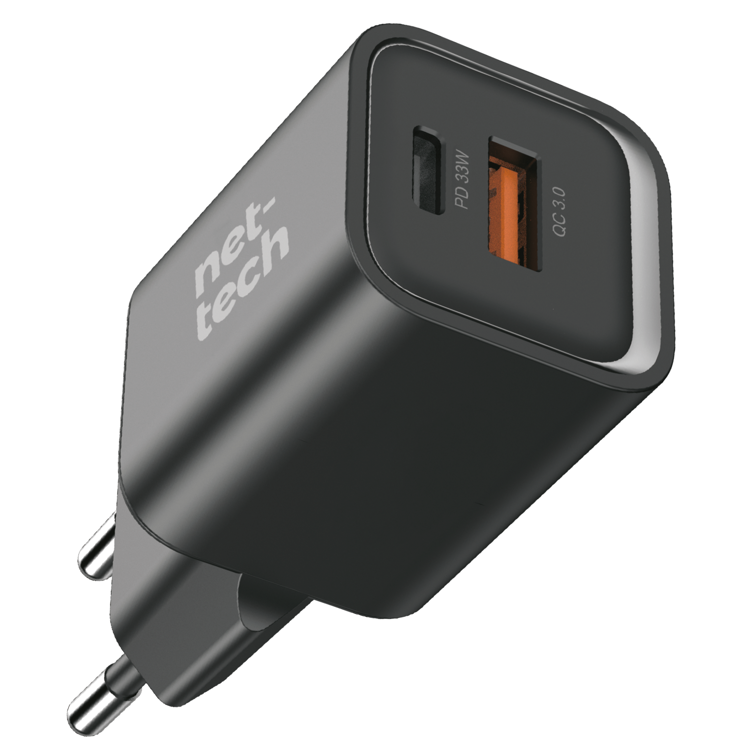 Nettech NT-HCH07 33W GaN PD+QC Şarj Aleti (Siyah) NT-HCH07