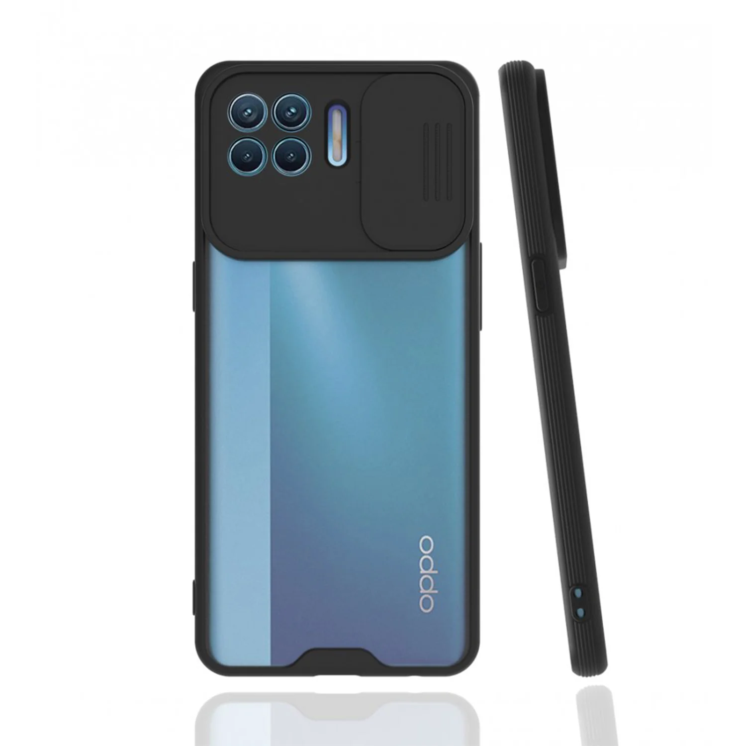 Nettech Oppo Reno 4 Lite Uyumlu Platin Kamera Kızaklı Arka Koruma Kılıf (Siyah) NT-86865