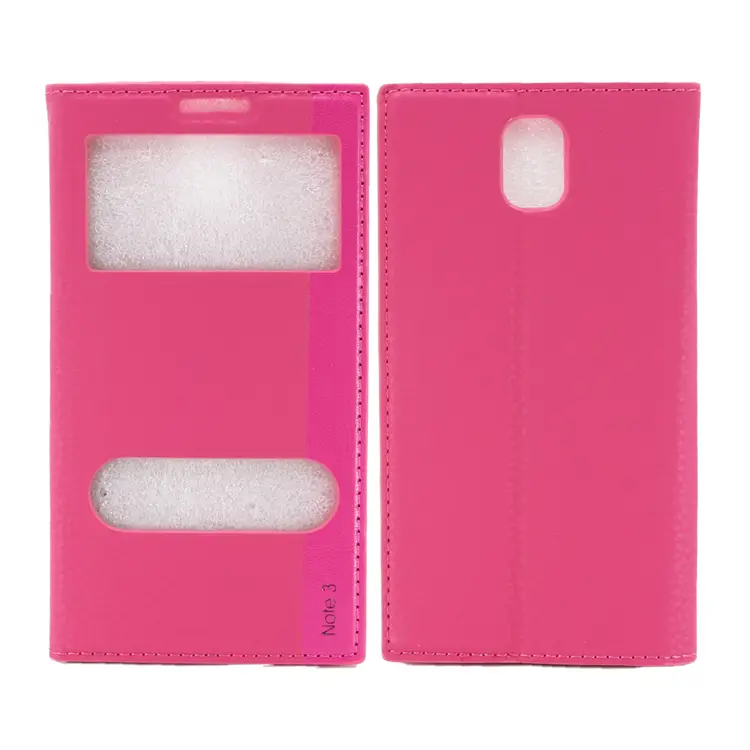 Nettech Samsung Galaxy N9000 Note 3 Uyumlu Pencereli Kapaklı Kılıf (Pembe) VR-7035