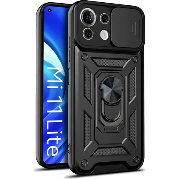 Nettech Xiaomi Mi 11 Lite Uyumlu Kızaklı Panzer Seri Arka Koruma Kılıf (Siyah) NT-86255 - 2