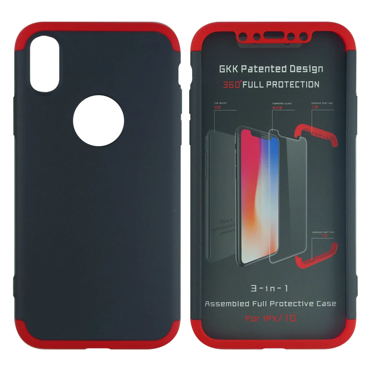 Nettech Apple iPhone X Uyumlu Ön Arka Koruma Arka Koruma Kılıf (Kırmızı) VR-4320