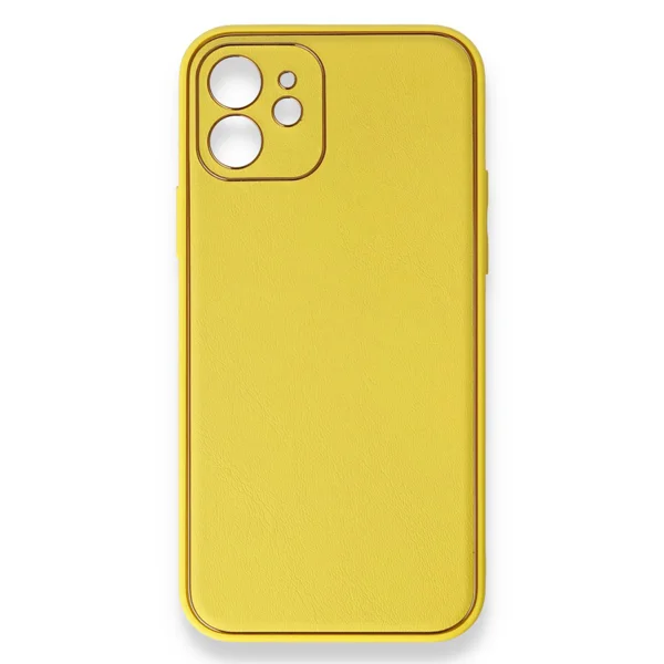 Nettech Apple iPhone 12 Uyumlu Coco Leather Seri Arka Koruma Kılıf (Sarı) NT-84708 - 1