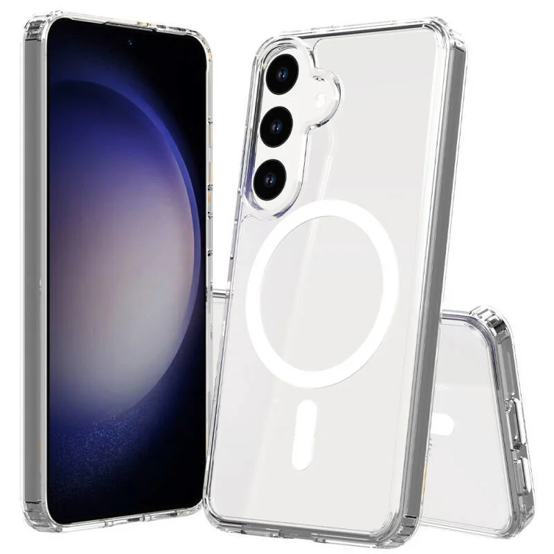 Galaxy S25 Kılıf Magsafe Şarj Özellikli Şeffaf Sert PC Zore Embos Kapak - Şeffaf
