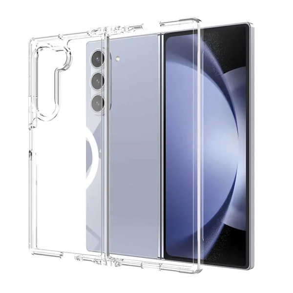 Galaxy Z Fold 6 Kılıf Magsafe Şarj Özellikli Şeffaf Sert PC Zore Embos Kapak - Şeffaf - 1