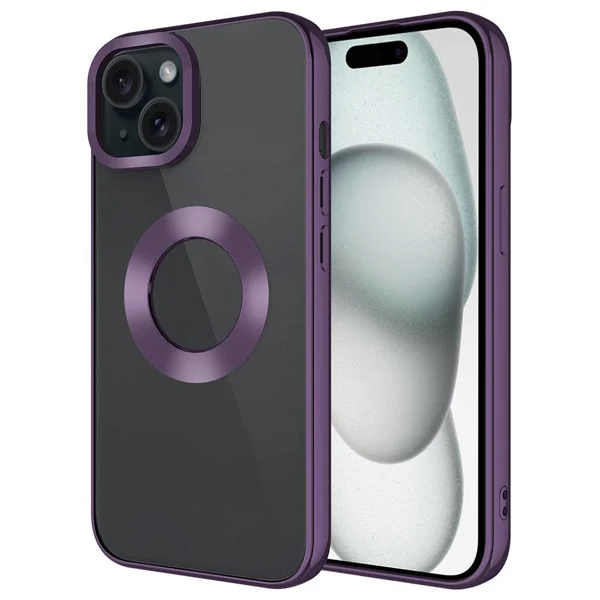 Apple iPhone 15 Kılıf Tek Kamera Çerçeveli Logo Gösteren Zore Omega Kapak - Derin Mor - 1